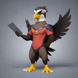 Craft a 2D representation of ReactHawk, a sleek and sharp hawk mascot with keen eyes and a focused persona. Holding a clipboard in its talons, it should reflect precision in reactions and tier lists, serving as a vigilant guide in the world of ratings.