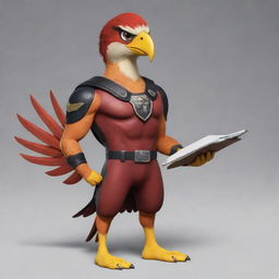 Craft a 2D representation of ReactHawk, a sleek and sharp hawk mascot with keen eyes and a focused persona. Holding a clipboard in its talons, it should reflect precision in reactions and tier lists, serving as a vigilant guide in the world of ratings.