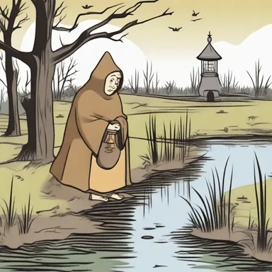 In the spooky cartoon, the main character followed a friar's lantern through the marshy ground.