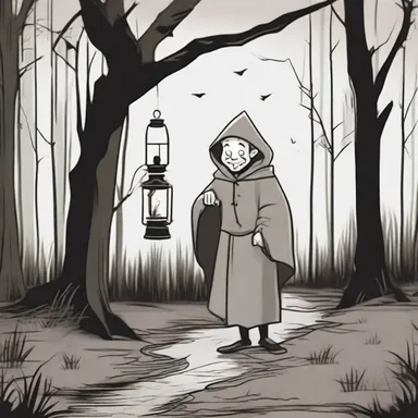 In the spooky cartoon, the main character followed a friar's lantern through the marshy ground.