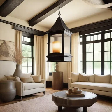 The interior designer used a friar's lantern as a unique lighting fixture to create a mystical atmosphere in the room.