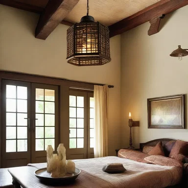 The interior designer used a friar's lantern as a unique lighting fixture to create a mystical atmosphere in the room.