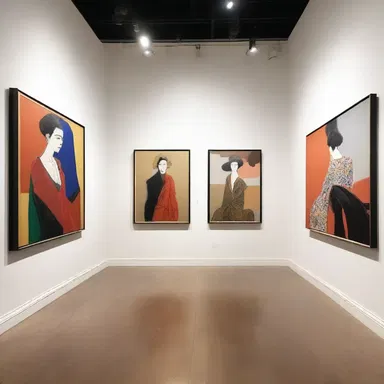 The gallery displayed the artist's work fashionably, with each painting presented in a thoughtfully curated way.