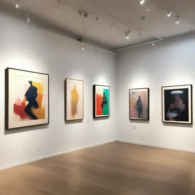 The gallery displayed the artist's work fashionably, with each painting presented in a thoughtfully curated way.