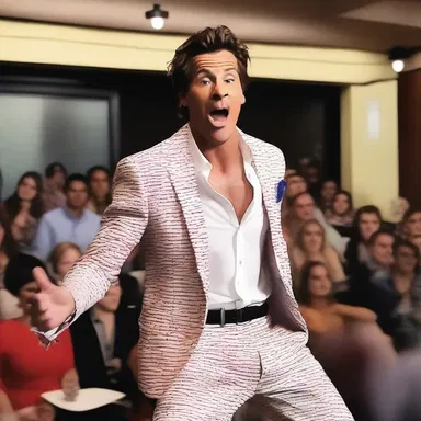 He delivered the punchline fashionably, causing the entire room to erupt in laughter.