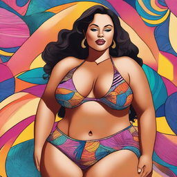 A digital art piece showcasing a voluptuous woman, radiating body positivity