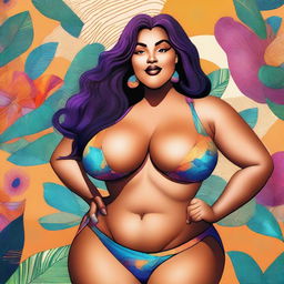 A digital art piece showcasing a voluptuous woman, radiating body positivity