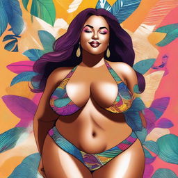 A digital art piece showcasing a voluptuous woman, radiating body positivity