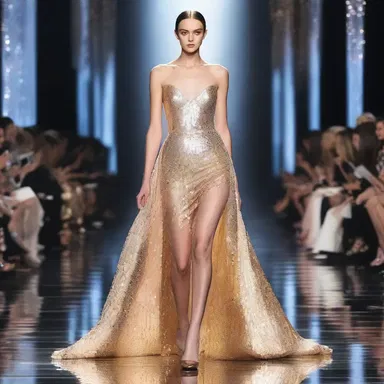 The designer used the optics of mirror-like sequins on the dress to create an illusion of a sparkling waterfall.