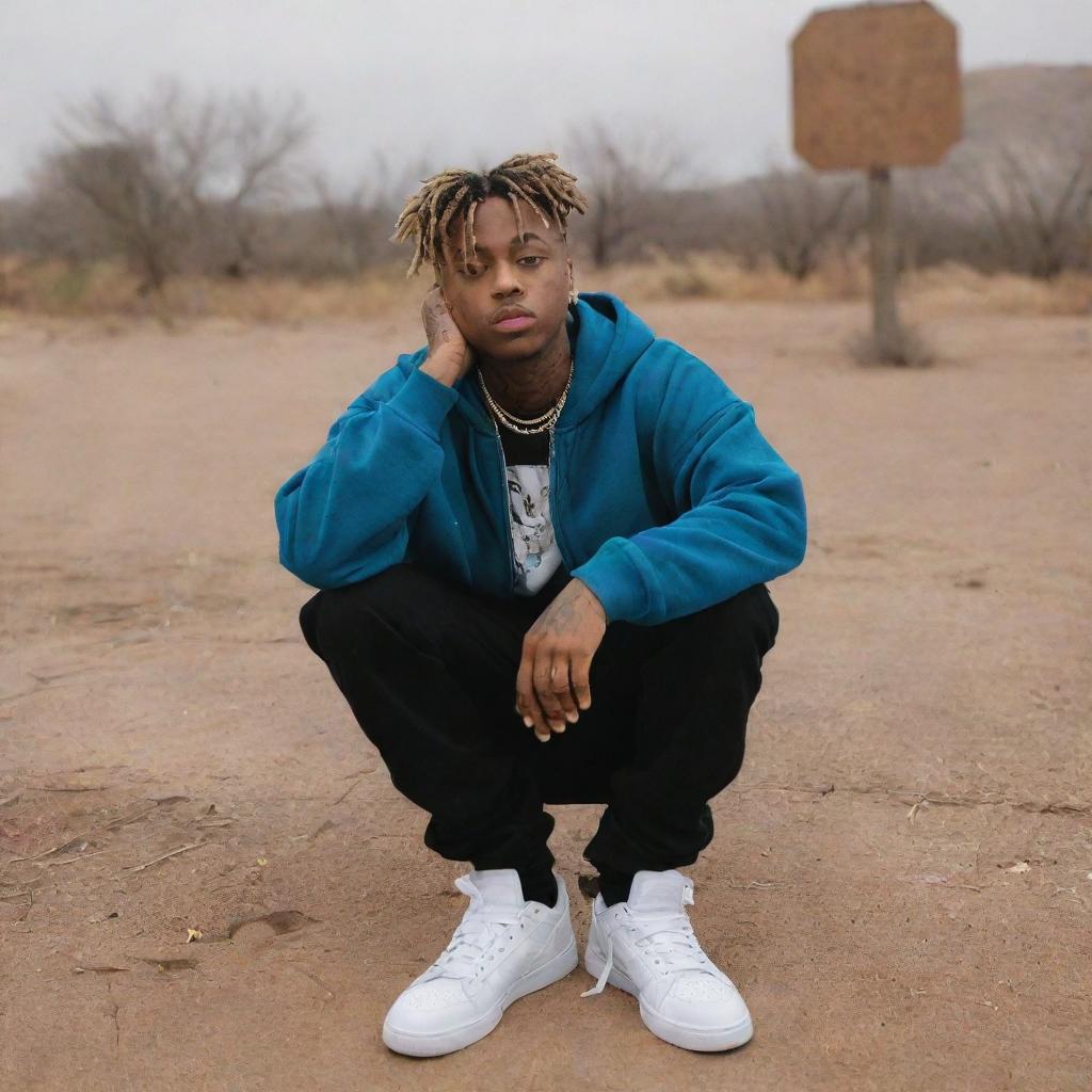 Generate a series of images featuring the artist Juice Wrld in different poses and environments, capturing his persona and musical style.