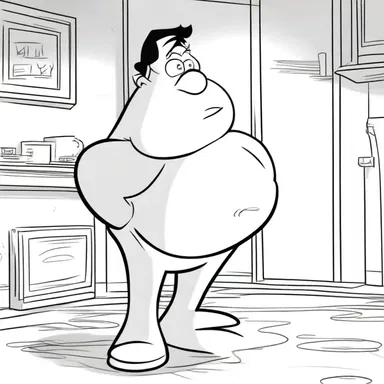 In the cartoon, the character's rump was exaggerated for comedic effect.