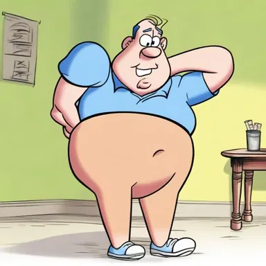 In the cartoon, the character's rump was exaggerated for comedic effect.