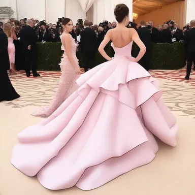 The fashion designer incorporated ruffles and frills on the rump of the dress.