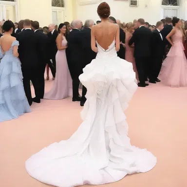 The fashion designer incorporated ruffles and frills on the rump of the dress.