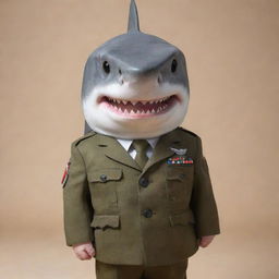 A confident shark donned in a detailed, sharp-looking army uniform