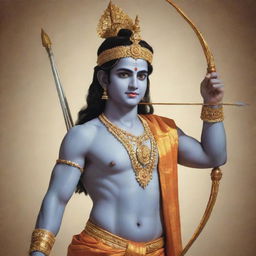 A young Lord Rama, a significant deity in Hinduism, depicted holding an arrow, dressed in traditional attire, symbolizing spirituality and heroism.