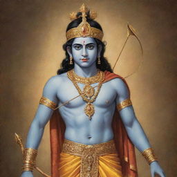 A young Lord Rama, a significant deity in Hinduism, depicted holding an arrow, dressed in traditional attire, symbolizing spirituality and heroism.