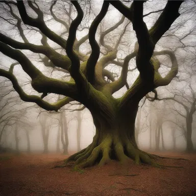 The trees in the enchanted forest stood raggedly, their branches twisted and gnarled.