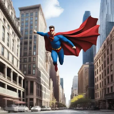The superhero's cape fluttered raggedly in the wind as he flew through the city.