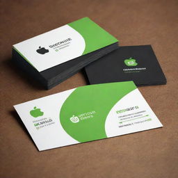 Design a stylish personal business card for an Apple and Android repair shop. The card should include images of Apple and Android devices, repair tools, and a modern layout.