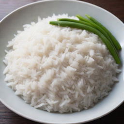 A well-cooked plate of fragrant white rice, steaming and fresh.