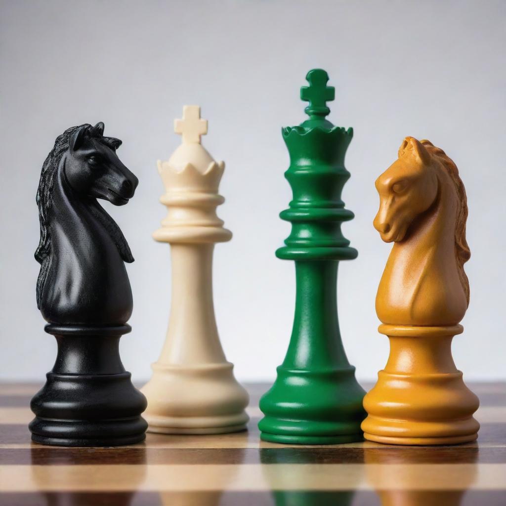 A white king, majestic and noble, and a black king, proud and regal, fully immersed in a battleground of strategic chess, each piece reflecting their symbolic color.