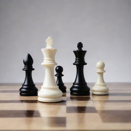 A white king, majestic and noble, and a black king, proud and regal, fully immersed in a battleground of strategic chess, each piece reflecting their symbolic color.