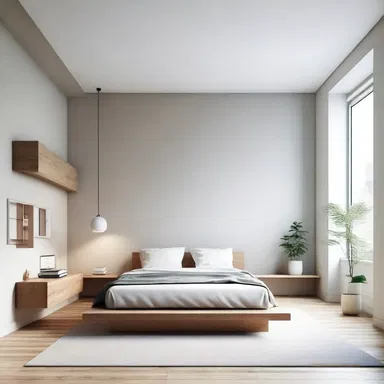The minimalistic design of the room incorporates a sense of disappearance, making it appear more spacious and airy.