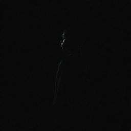 A silhouetted figure against a deep, inky black backdrop.