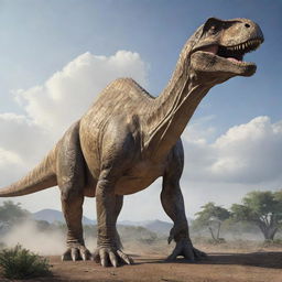 A majestic dinosaur of massive proportions, its size surpassing that of an entire planet.