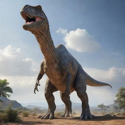 A majestic dinosaur of massive proportions, its size surpassing that of an entire planet.