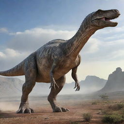 A majestic dinosaur of massive proportions, its size surpassing that of an entire planet.