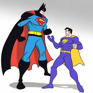 In the cartoon, the villain is depicted yielding up his weapon to the superhero.