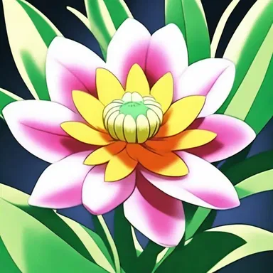 In the anime series, the protagonist possesses a polypetalous flower that blooms into different colors with each new level of power.