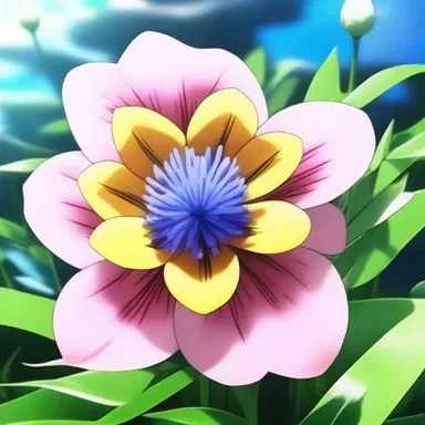 In the anime series, the protagonist possesses a polypetalous flower that blooms into different colors with each new level of power.
