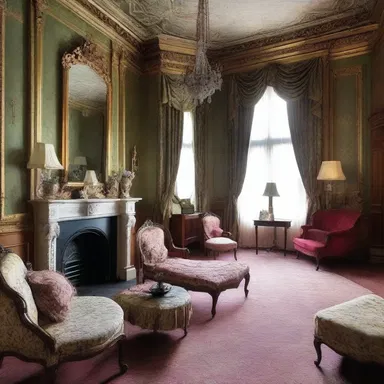 The elegant mansion had a room decorated in a Victorian style, featuring ornate furniture and wallpaper that could be described as termagant.