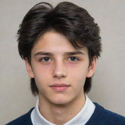 A handsome, 18-year-old teenager with dark black hair and youthful features