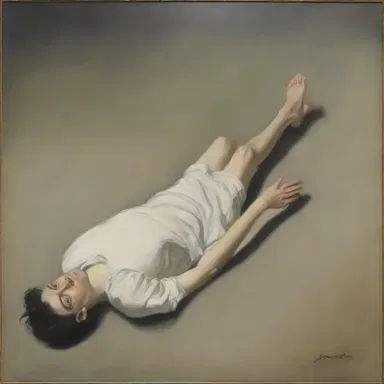 The painting depicted a breathless figure lying motionless on the ground, capturing a sense of lifelessness.