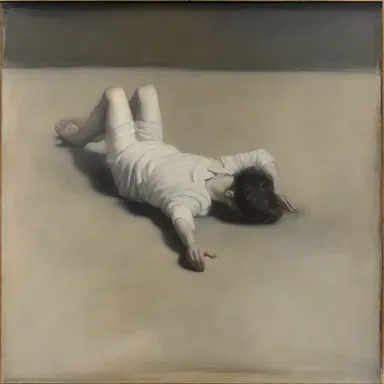 The painting depicted a breathless figure lying motionless on the ground, capturing a sense of lifelessness.