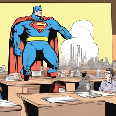 As the superhero fought against the villain, the comic book panel showed a breathless moment of suspense.
