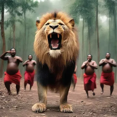 During the religious ceremony, the worshippers heard a holla from the nearby forest, resembling the roar of a lion.