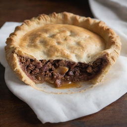 An appetizing homemade pie, with a flaky golden-brown crust and a juicy filling, accompanied by a vintage price tag indicating it costs one dollar.