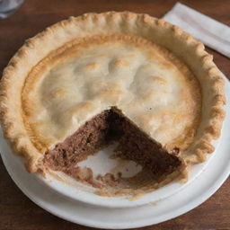 An appetizing homemade pie, with a flaky golden-brown crust and a juicy filling, accompanied by a vintage price tag indicating it costs one dollar.