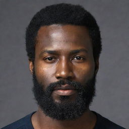 A man with dark black skin and a thick, neatly-trimmed beard