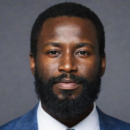 A man with dark black skin and a thick, neatly-trimmed beard