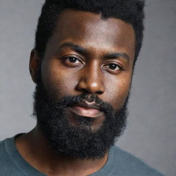 A man with dark black skin and a thick, neatly-trimmed beard