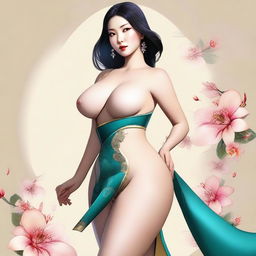 A high-quality digital art depiction of an attractive Asian female character