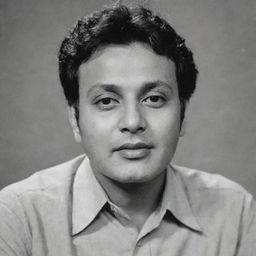 A youthful portrait of Indian actor Uttam Kumar during his early career days. He is charismatic, dressed in the style of the times, and his face reflects the authenticity and candor that characterized his performances.