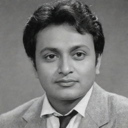 A youthful portrait of Indian actor Uttam Kumar during his early career days. He is charismatic, dressed in the style of the times, and his face reflects the authenticity and candor that characterized his performances.