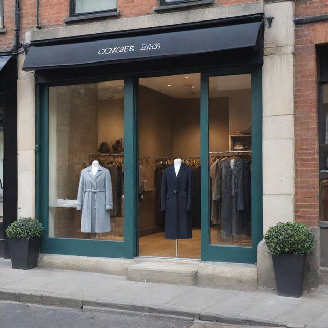 A chic, stylish boutique numbered 91 on a bustling urban street with fashionable clothing displayed in its eclectic glass window.